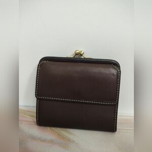 Vintage Coach Leather Kisslock Trifold Wallet Coin Purse Brown